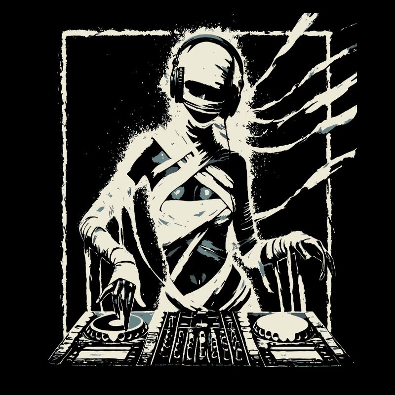 Futuristischer DJ mit Glitch-Effekten.