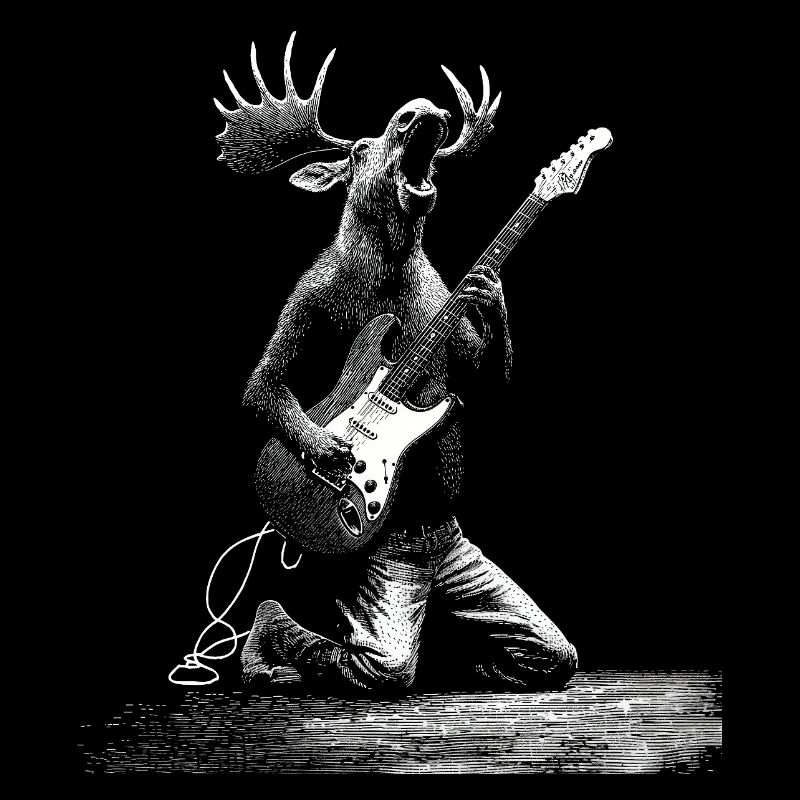 Rockender Elch mit E-Gitarre Geschenk Musikfans