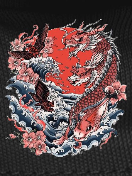 Koi, Waves and Cherry Blossom
