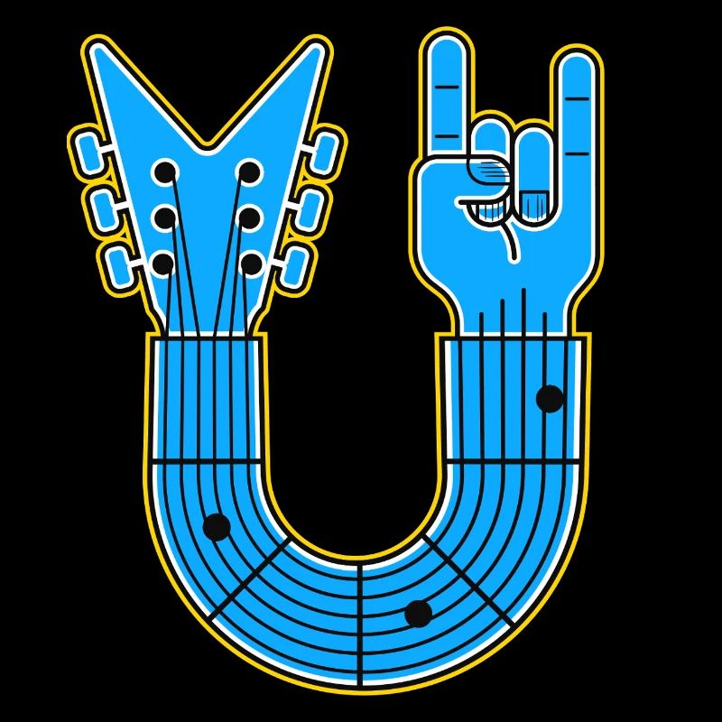 Guitare en U bleue avec main rock