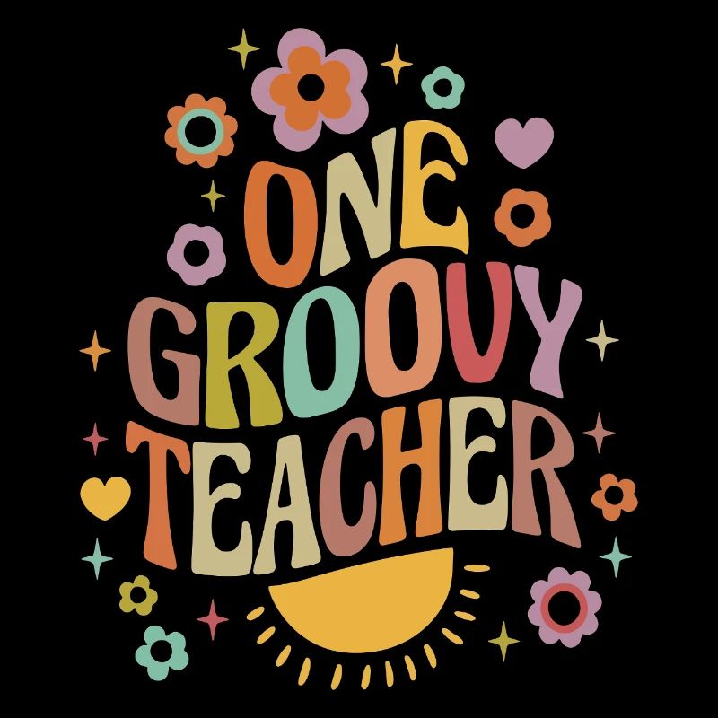 Groovy Lehrer mit Herz und Blumen