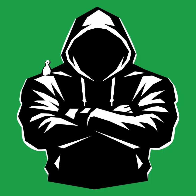 Kapuzenpulli-Figur und Vogel