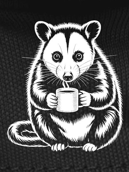 Coffee-drinking possum motif