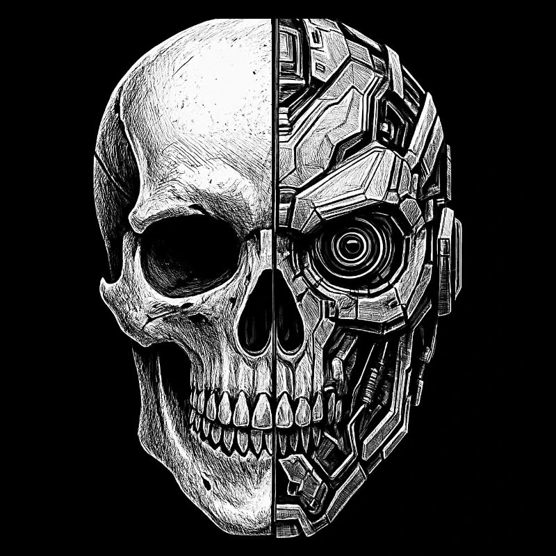 Halb Totenkopf Halber Roboter Cyborg Skull sticker
