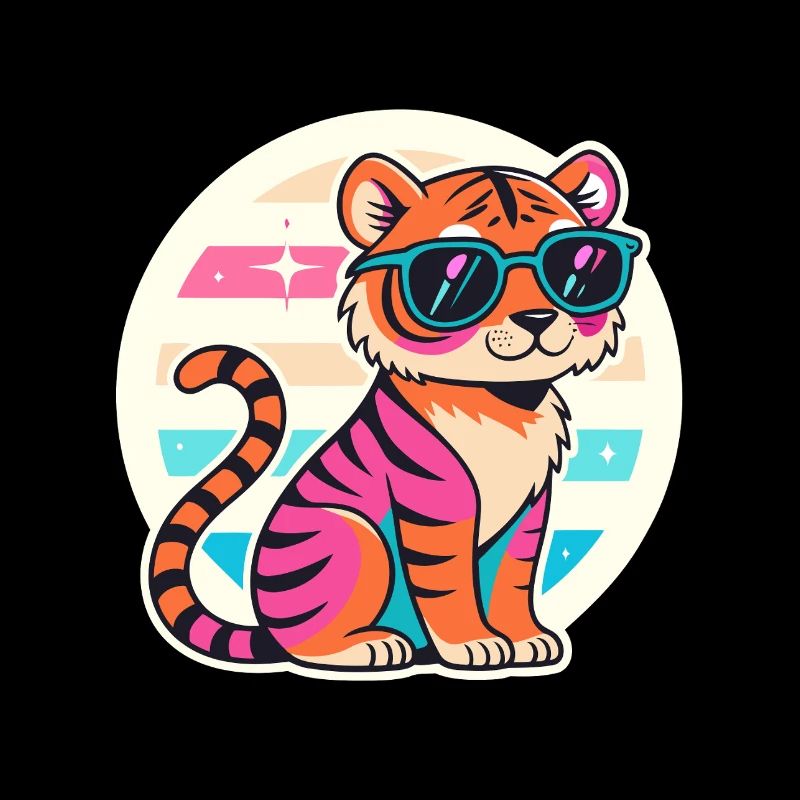 Neon-Tiger mit Retro-Brille