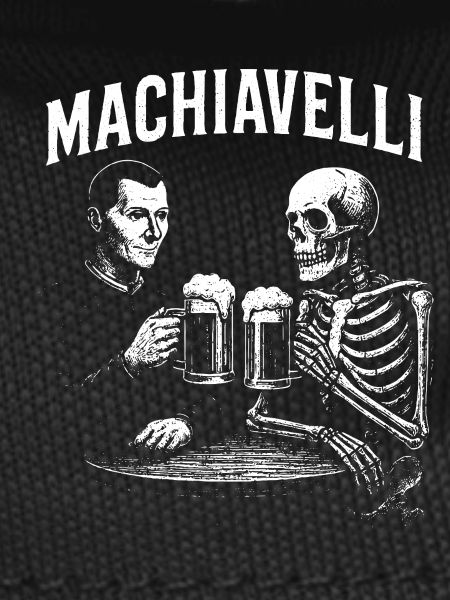 Machiavelli drinking beer with Skeleton