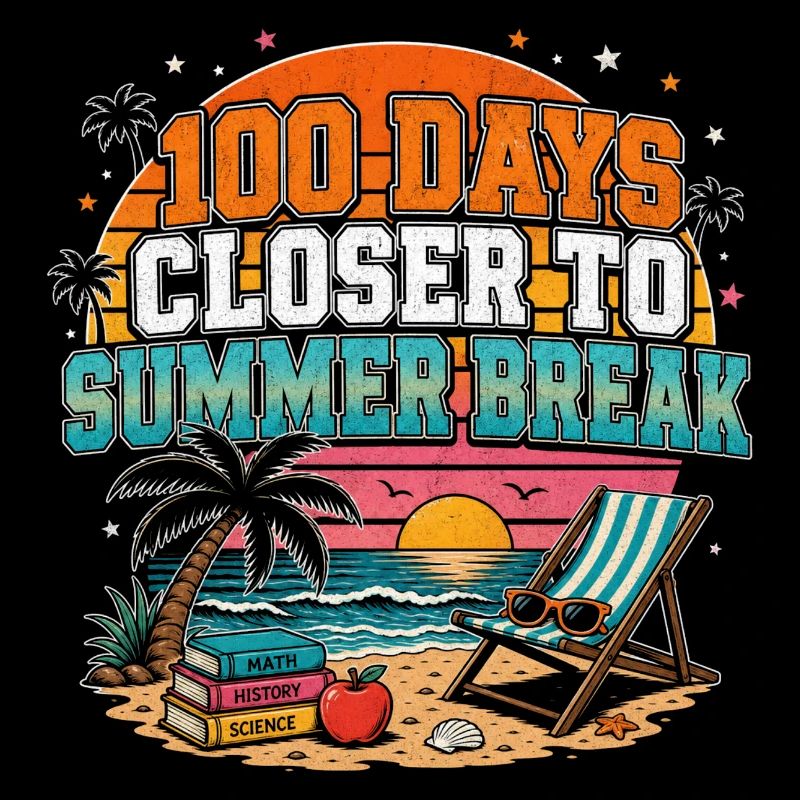 100 Days Summer Countdown School Sunset