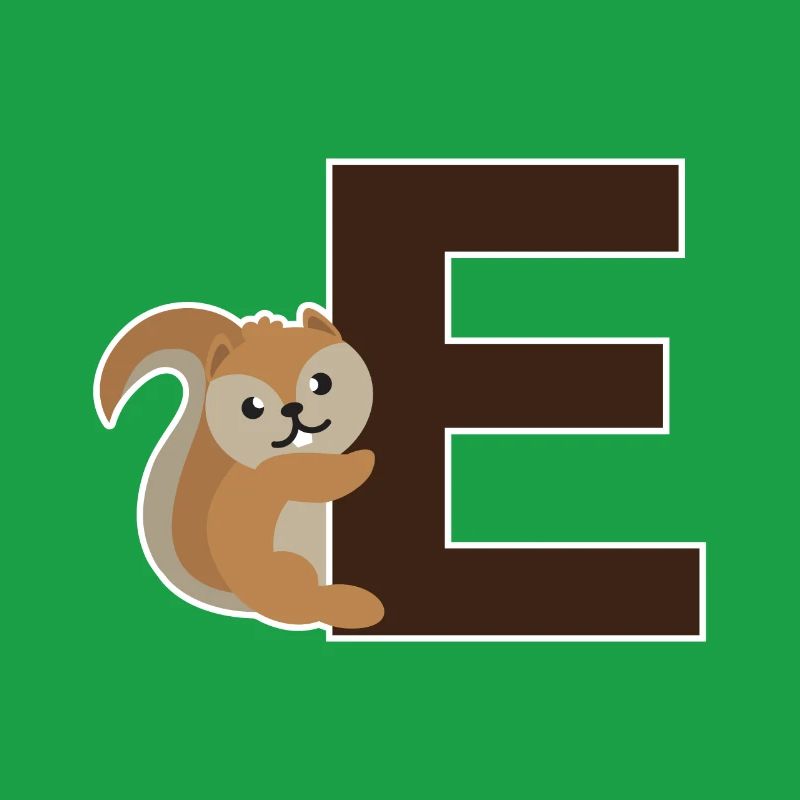 Un E comme l'écureuil qui pend sur le E