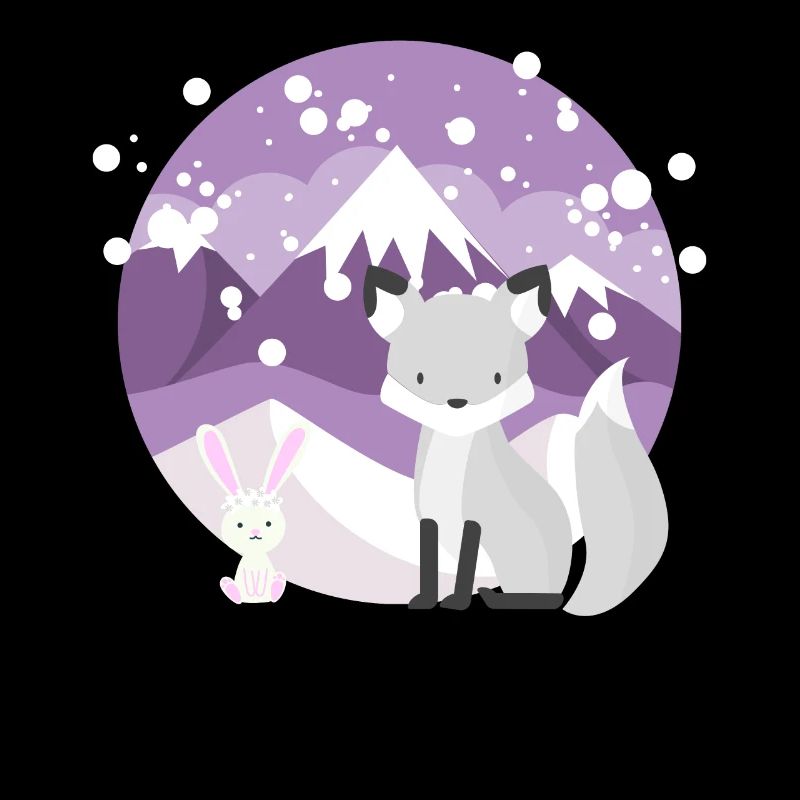A Fox And A Little Rabbit With Mountains In The