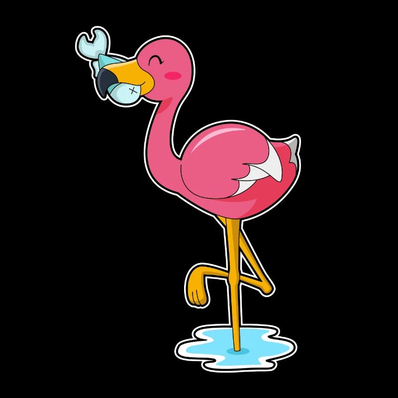 Flamant rose au poisson