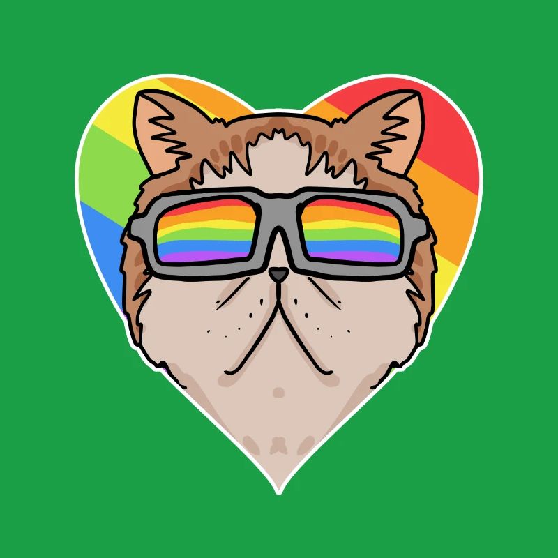 Regenbogen - Katze mit Brille und Herz