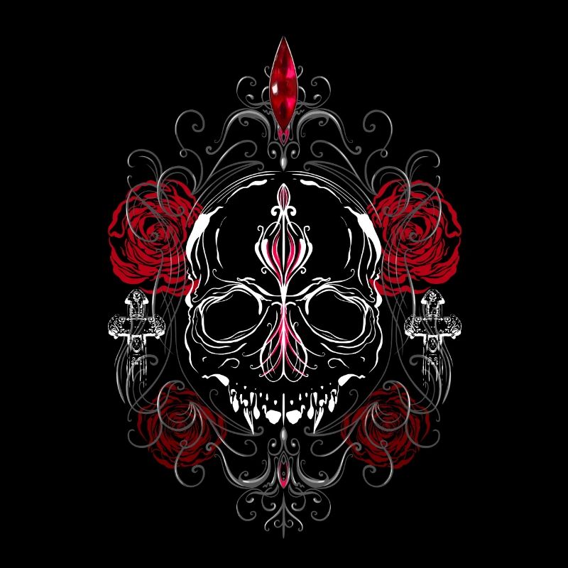 Skull with Red Roses Gothic Ästhetik