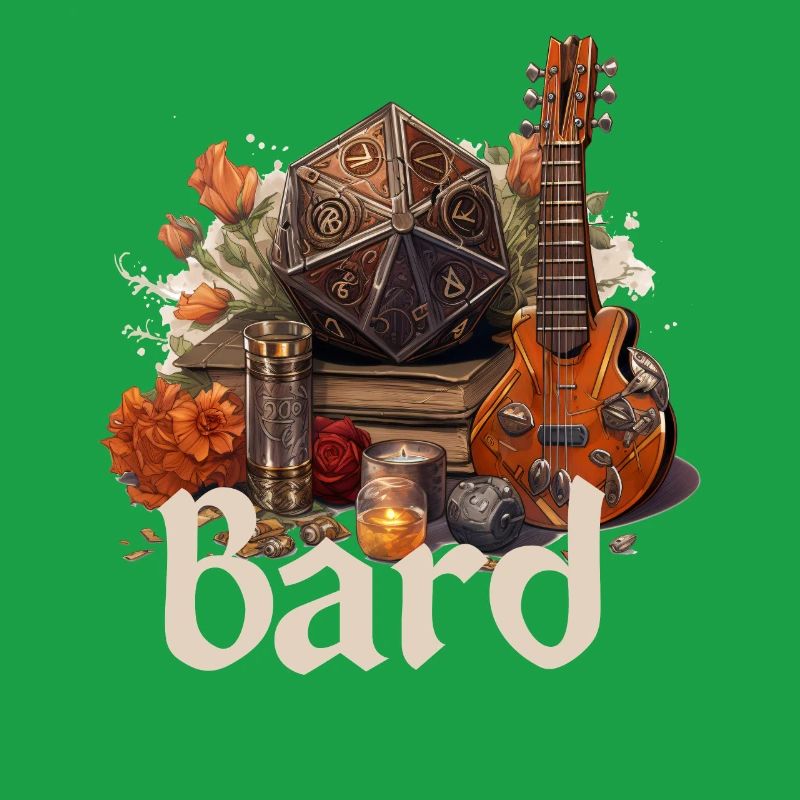 Barde avec D20 et objets – Conception de RPG fantastique