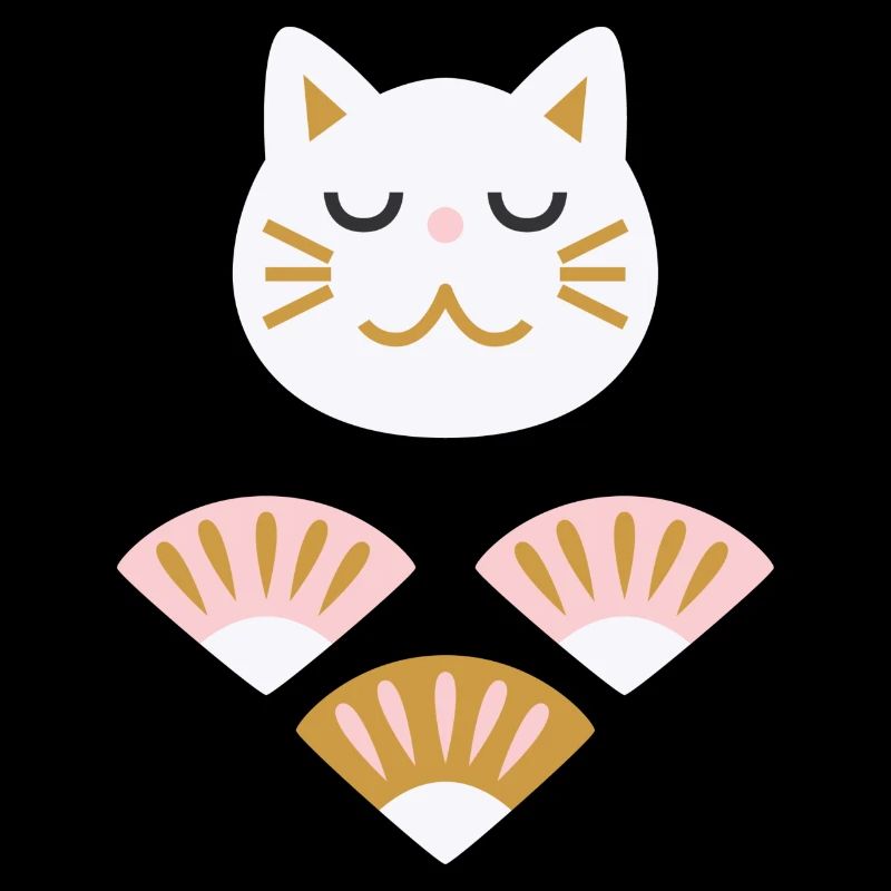 Japanische Katze mit Fächern L weiß