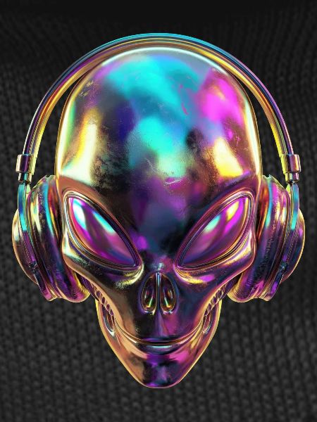 Chromatic Alien Head with Headphones