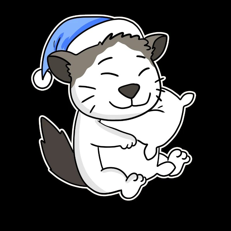 Sleeping Tired - Cat with Pillow and Sleepy Cap