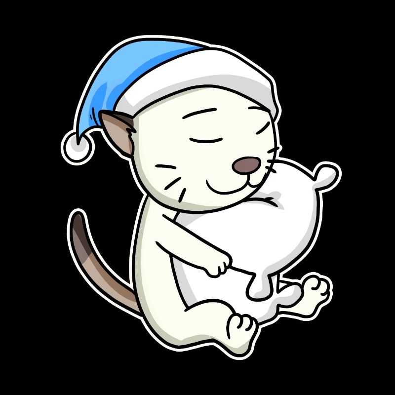 Sleeping Tired - Cat with Pillow and Sleepy Cap