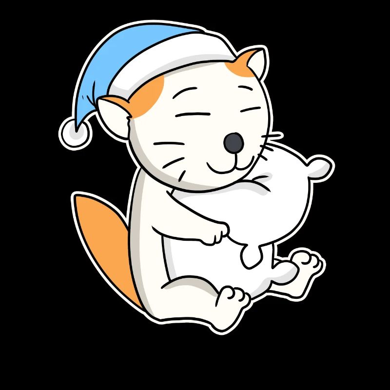 Sleeping Tired - Cat with Pillow and Sleepy Cap