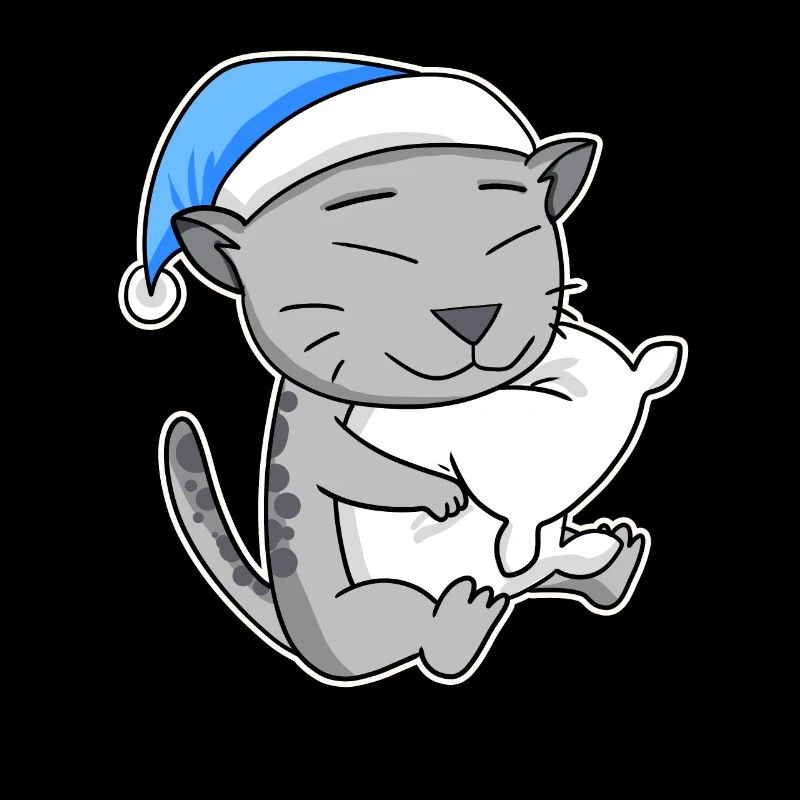 Sleeping Tired - Cat with Pillow and Sleepy Cap