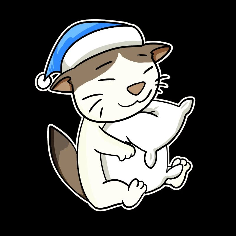 Sleeping Tired - Cat with Pillow and Sleepy Cap