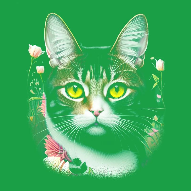 Chat mignon comme portrait avec des fleurs