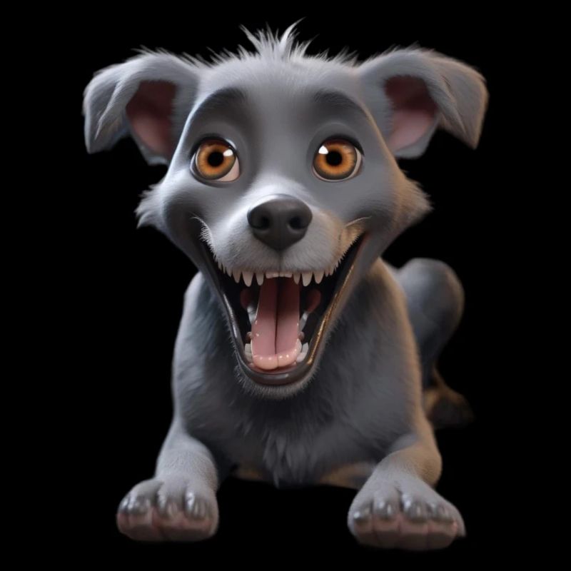 Aventure du chiot gris souriant
