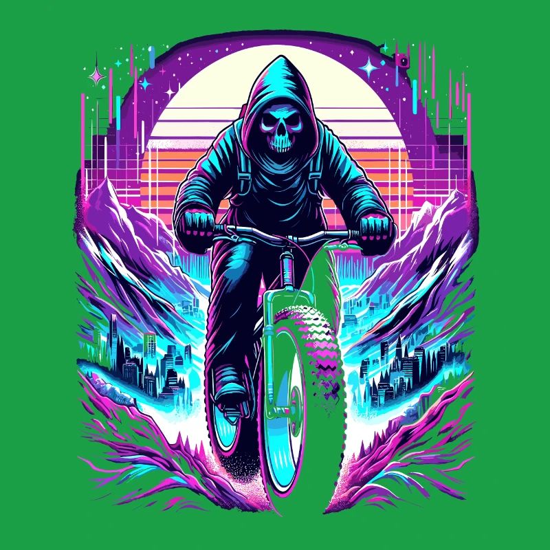 Skeleton Fatbiker Synthwave Retro Bicycle Rider