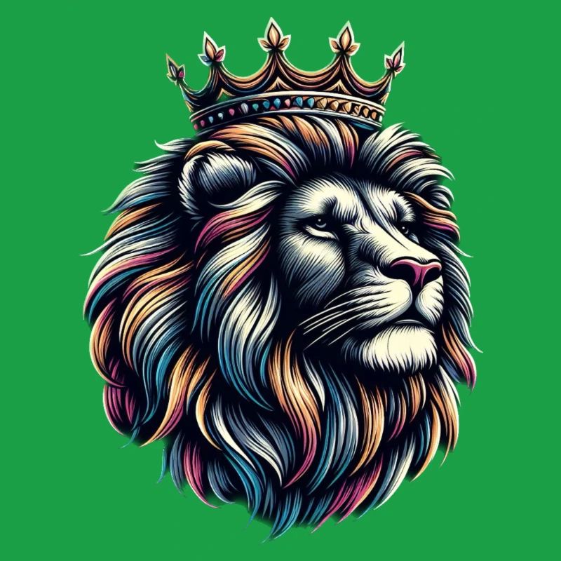 Ein bunter Löwe mit einer Krone