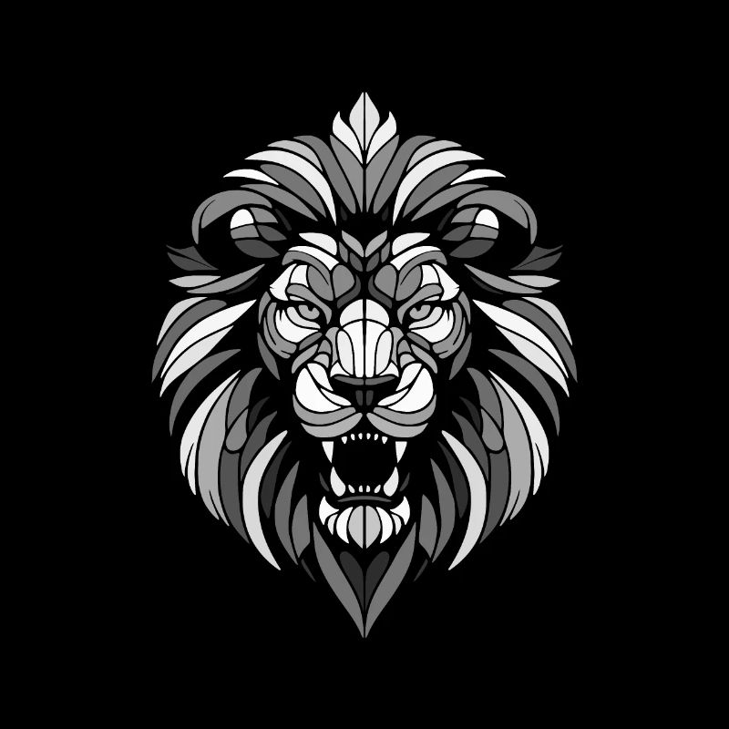 Black and white lion head geometric patterns