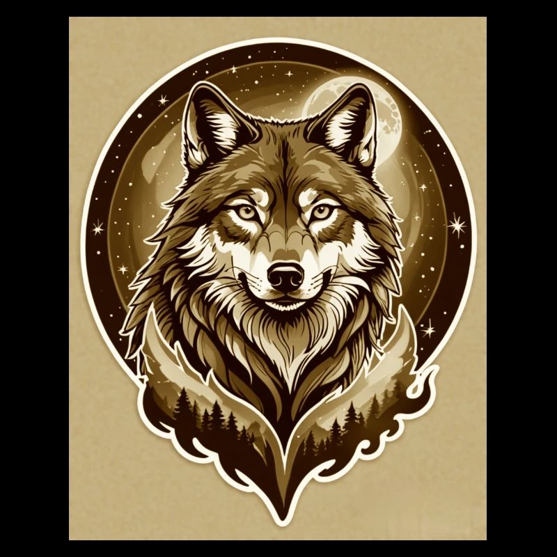 Moon wolf crest in the forest