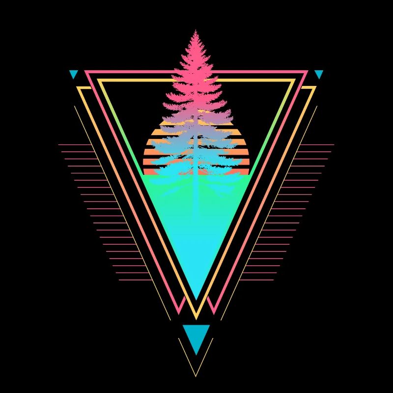 Tannenbaum Vaporwave Synthwave des années 90 80 coucher de soleil