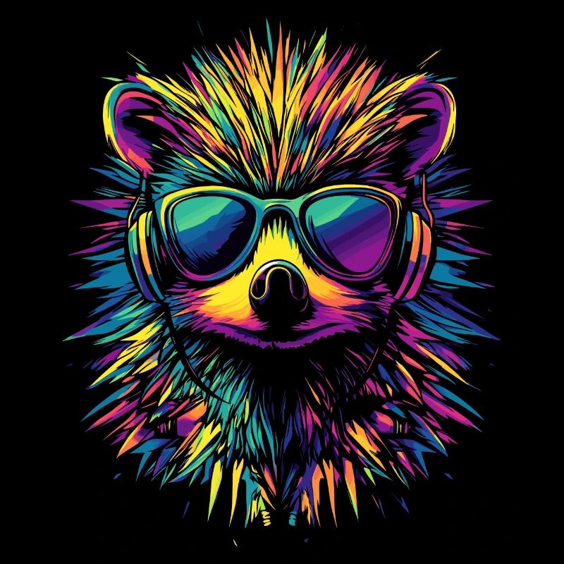 hérisson popart casque lunettes de soleil coloré mignon hérisson