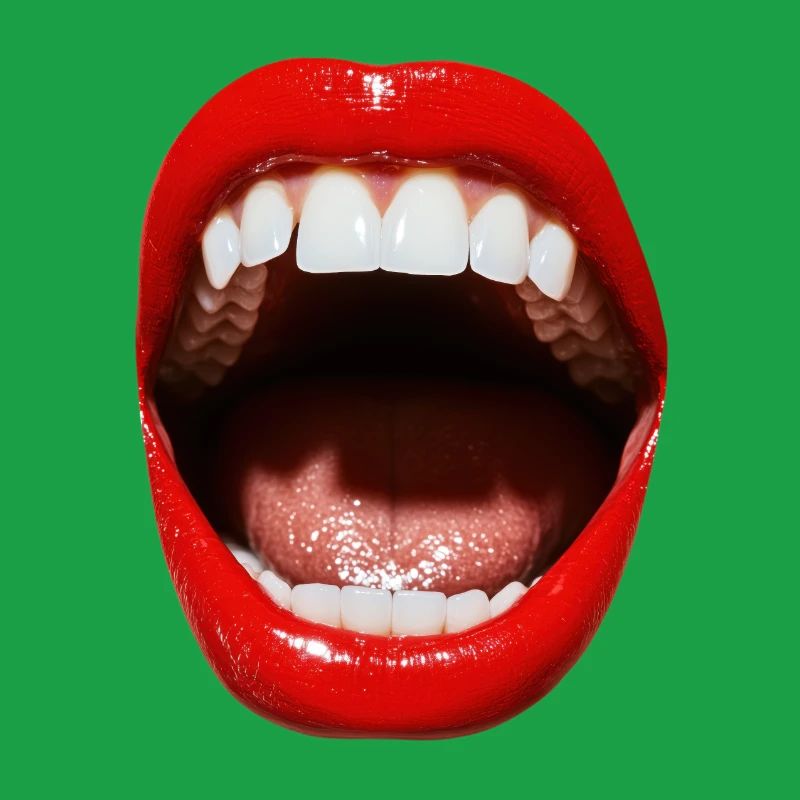 Open mouth with red lipstick