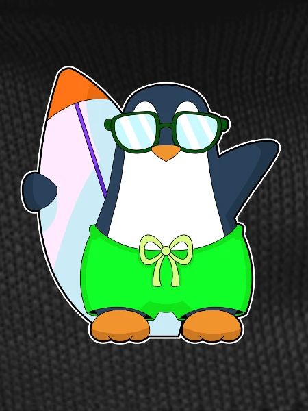 Penguin Surfing Surfboard Summer