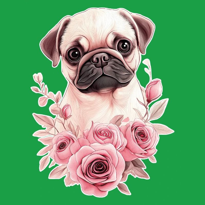 Mops mit Blumen