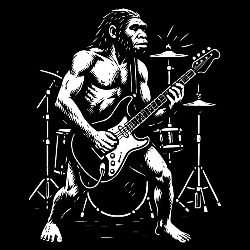 Wild Homo Erectus Gitarrist im chromatischen Modus