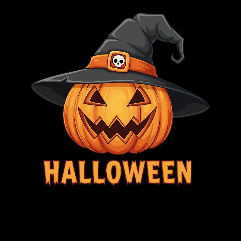 Spooky Halloween Jack-o'-lantern with witch hat