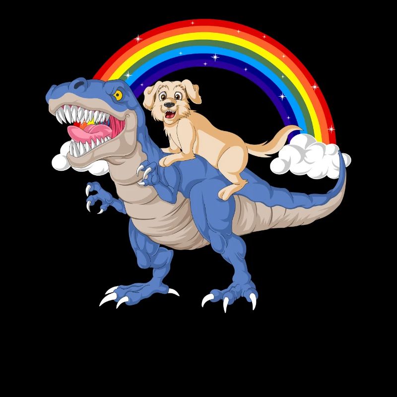 Whimsical Dinosaur & golden retriever Rainbow 