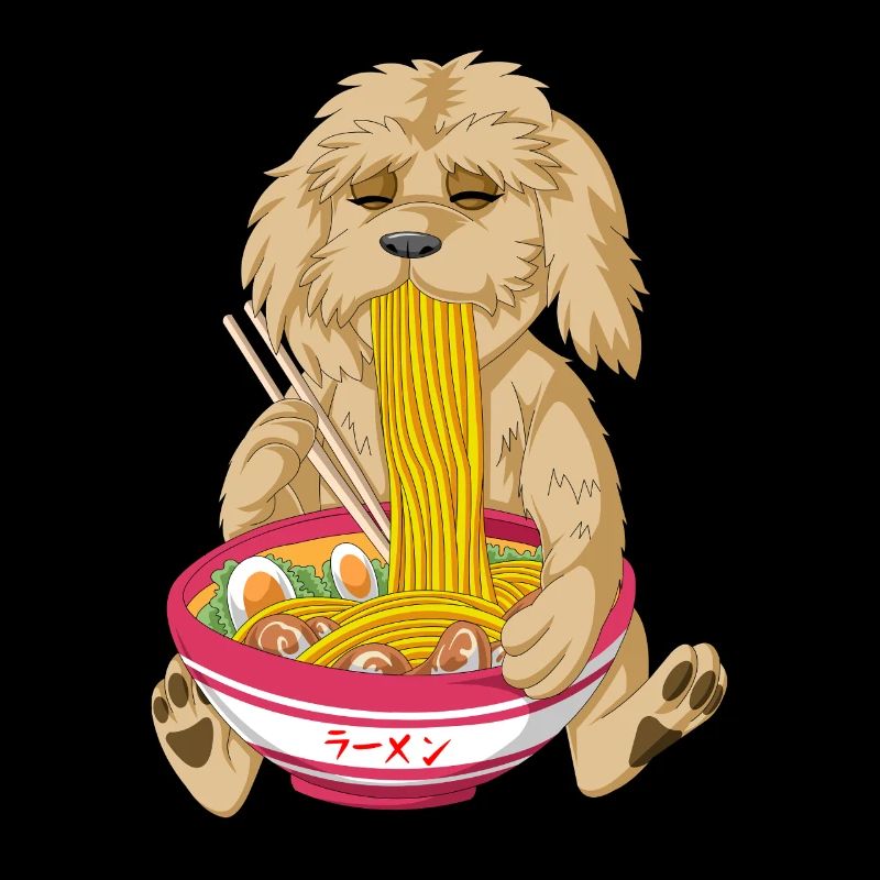 Adorable Golden doodle Chien mangeant des Ramen