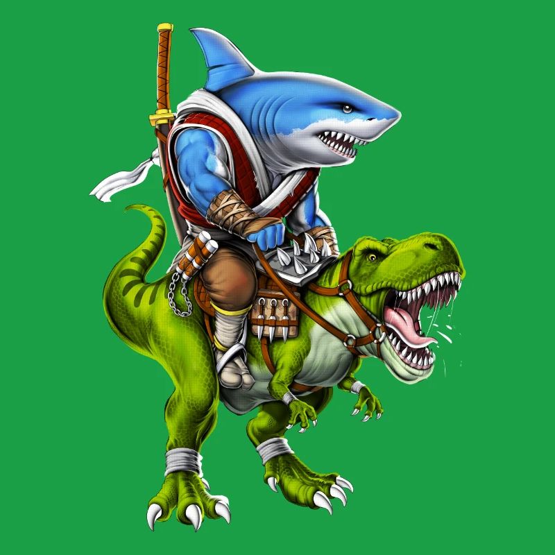 Hai-Samurai reitet auf T-Rex-Dinosaurier