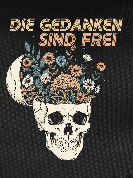 Blumen im Schädel mit Botschaft