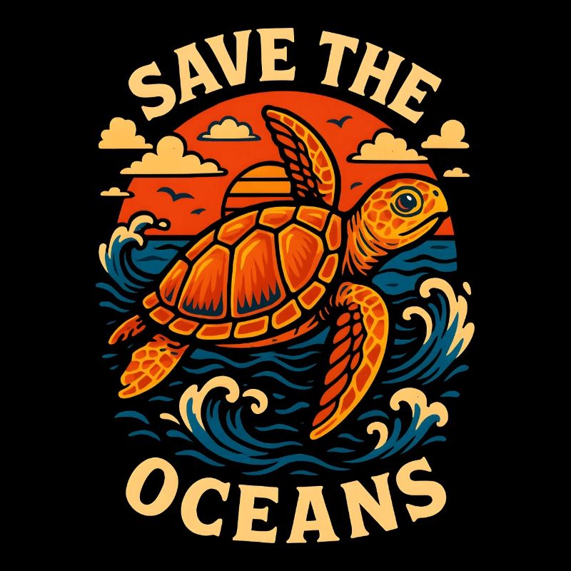Save the Oceans Turtle Illustration