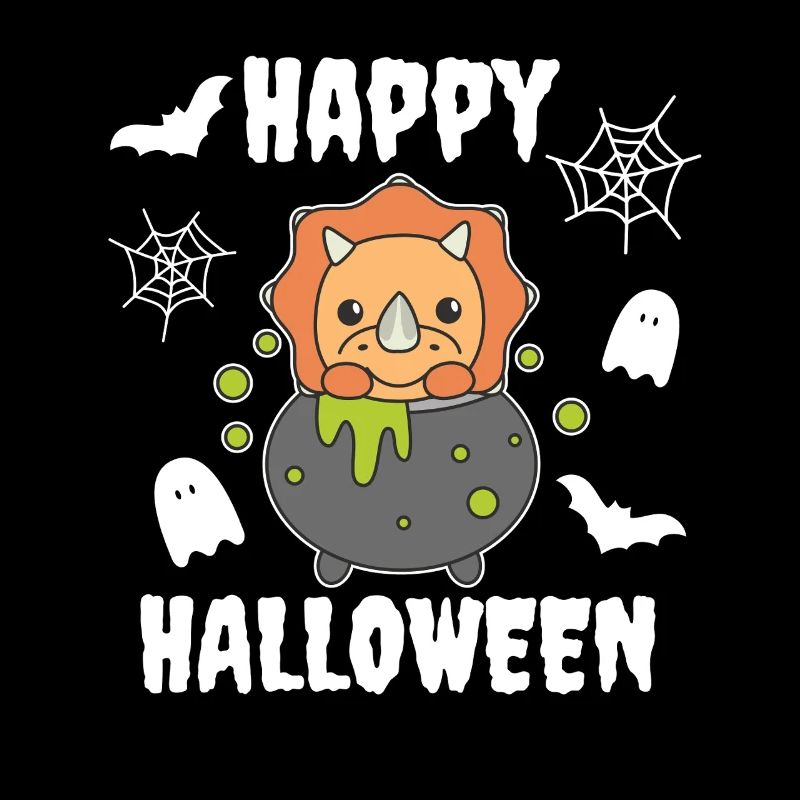 Triceratops Happy Halloween Witch's Cauldron Bat