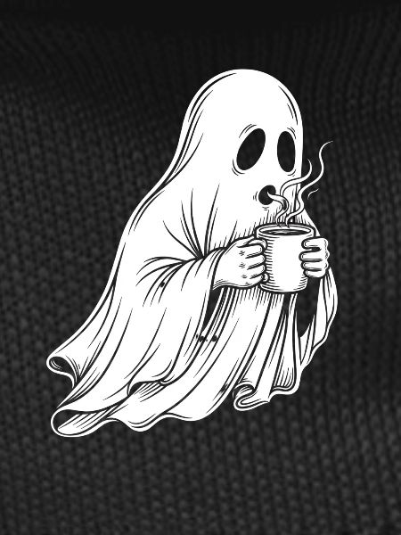 Ghost with coffee cup illustration