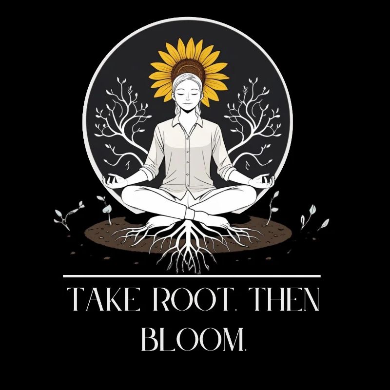 Meditative root design with sunflower