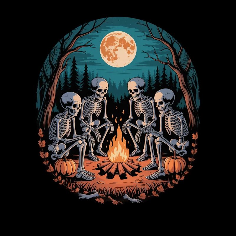 Skeleton Camper Hiker Bonfire Halloween Camping