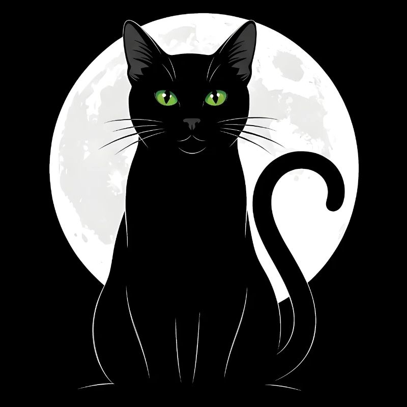 Schwarze Katze unterm Vollmond