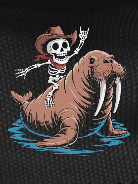 Skeleton cowboy on walrus
