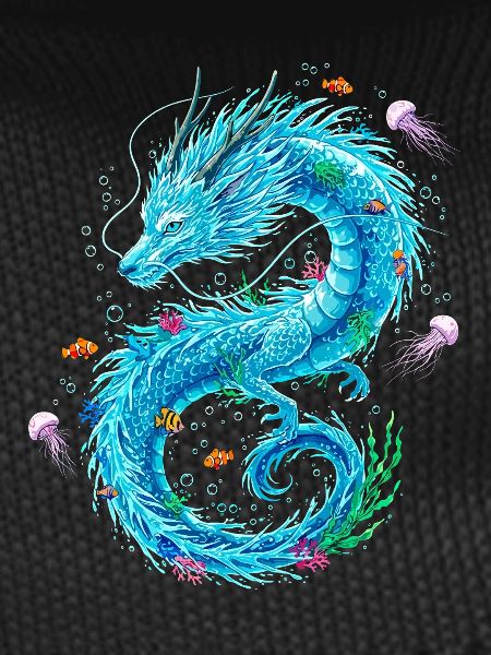 Water dragon with sea creatures