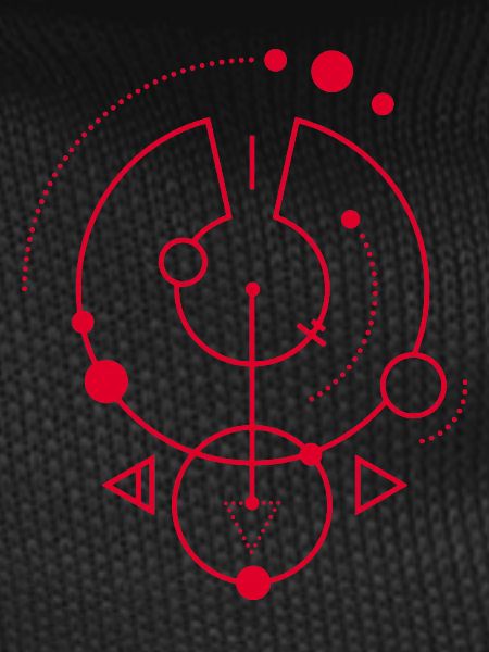 Red geometric symbol